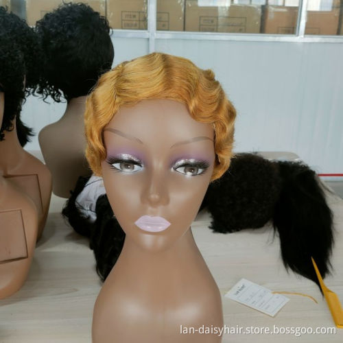 Most Popular Hair Texture For Black Women Finger Water Wave Full Pixie Cut Curly Women Human Hair Short None Lace Wig